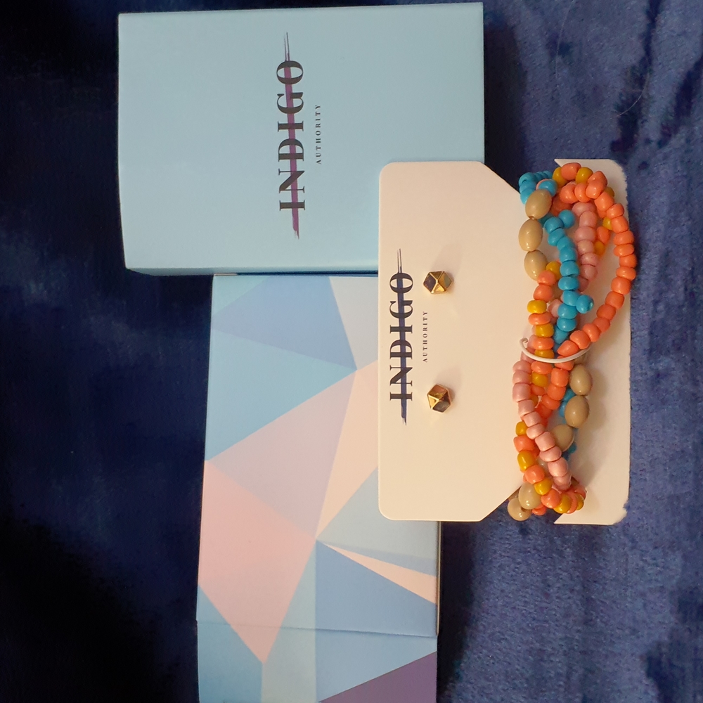 Indigo Authority Beaded Bracelet & Earring Set